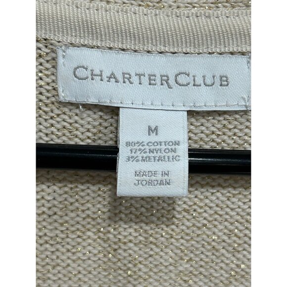 Charter Club Womens Beige Sweater V Neck Decorative Metal Closures Sz Medium - Picture 5 of 9